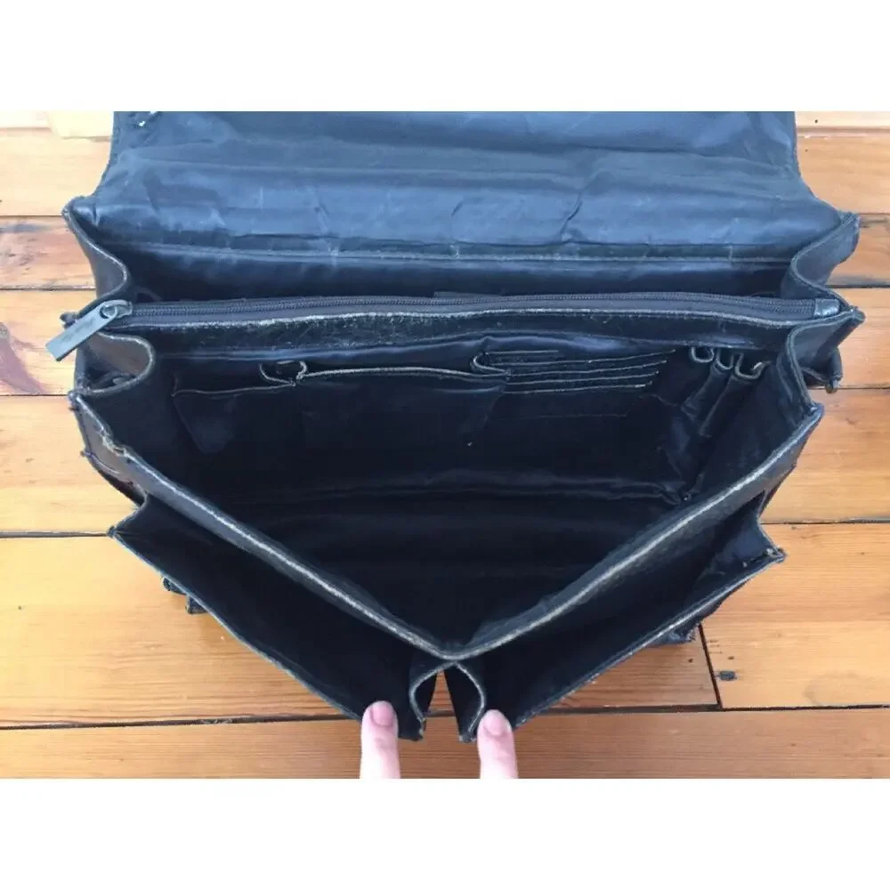Kenneth Cole New York Black Leather Laptop Computer Messenger Doctors Case Bag